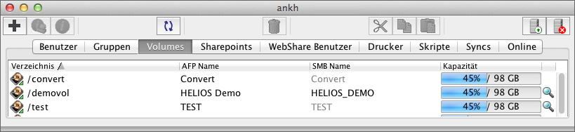 HELIOS Volumes ohne Windows-Freigabe