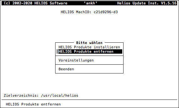 HELIOS Installer – Hauptmenü