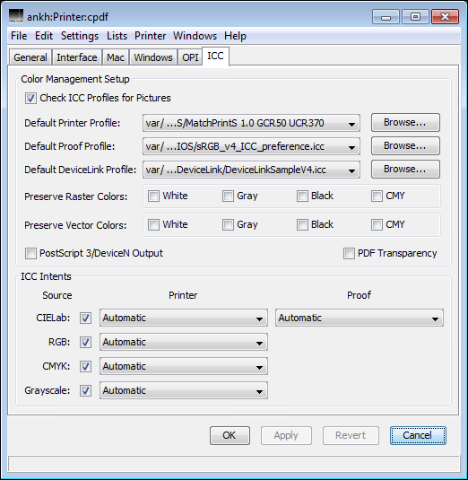 Defining ICC settings for a printer queue