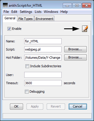 HELIOS Admin “Script” window – <code>General</code> tab